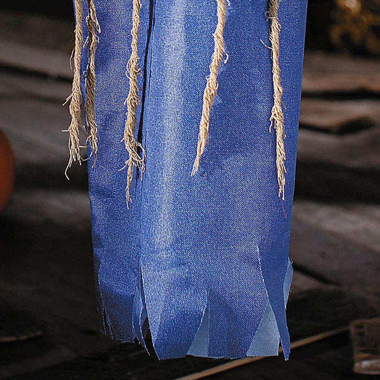 27 1/2" Hanging Blue &amp; Burlap Pumpkin Man Halloween Decoration