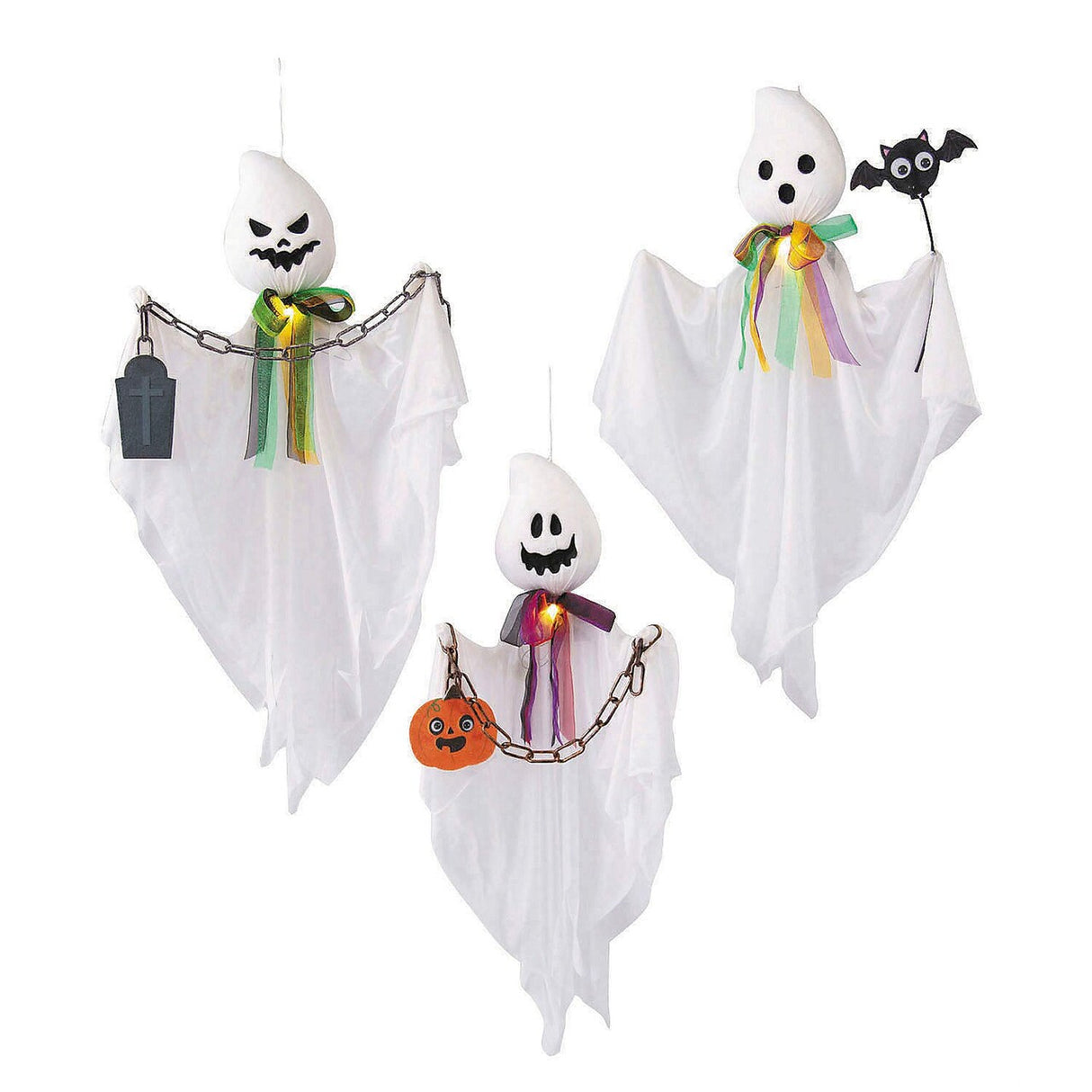 27 1/2 Inch Hanging White Ghosts Halloween Decoration Set of 3