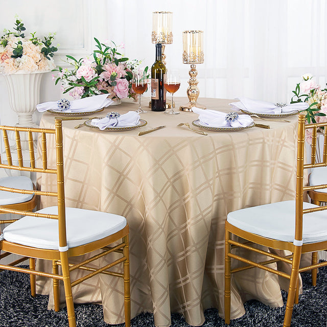 Round Plaid Jacquard Polyester Tablecloth 108" Champagne
