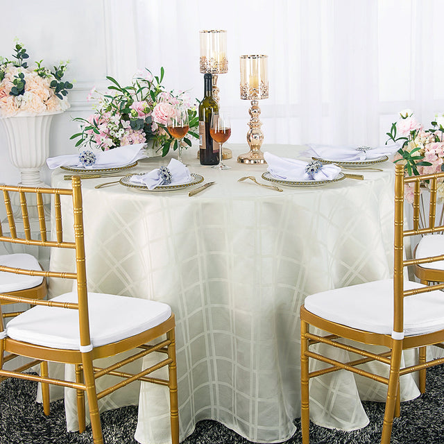 Round Plaid Jacquard Polyester Tablecloth 108" Ivory