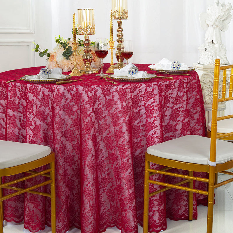 Round Lace Table Overlay 108" Apple Red