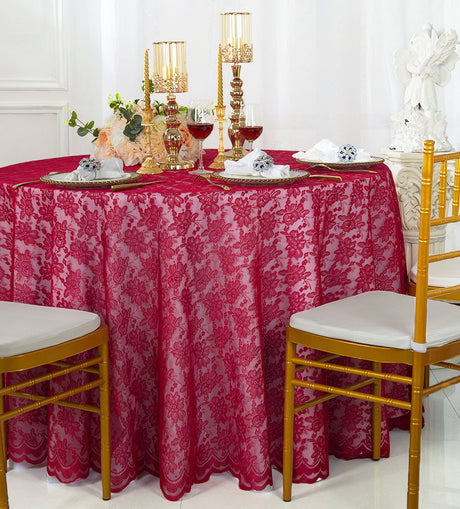 Round Lace Table Overlay 108" Apple Red