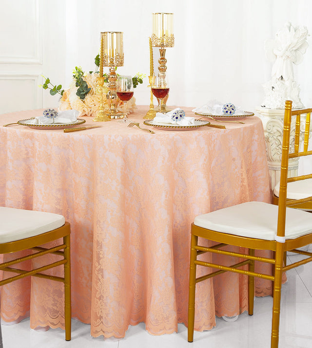 Round Lace Table Overlay 108" Apricot/Peach
