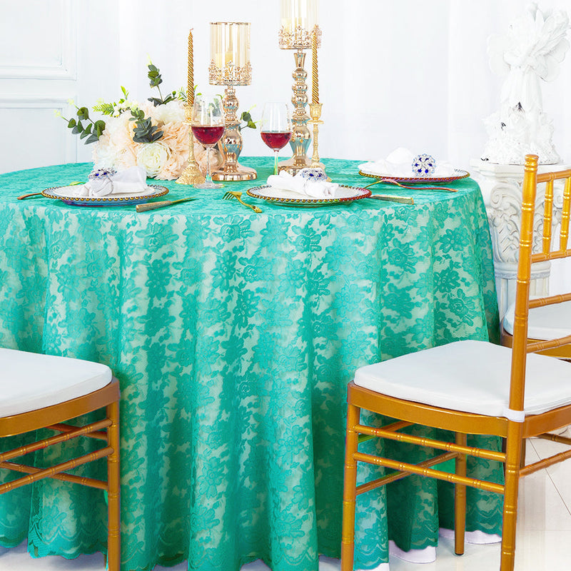 Round Lace Table Overlay 108" Tiff Blue/Aqua Blue