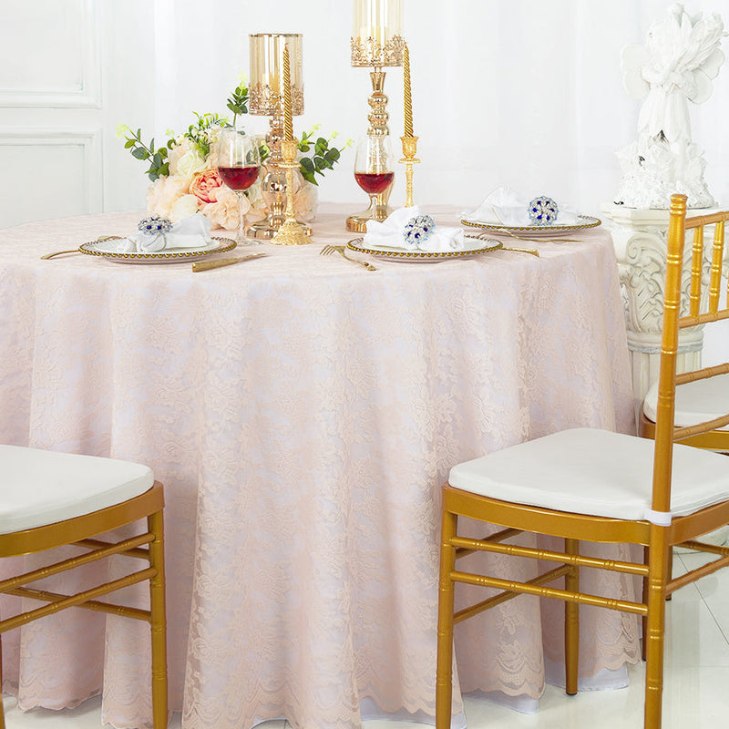 Round Lace Table Overlay 108" Blush Pink