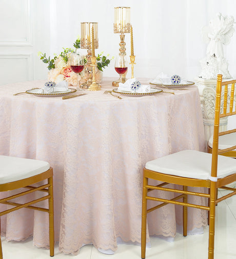 Round Lace Table Overlay 108" Blush Pink