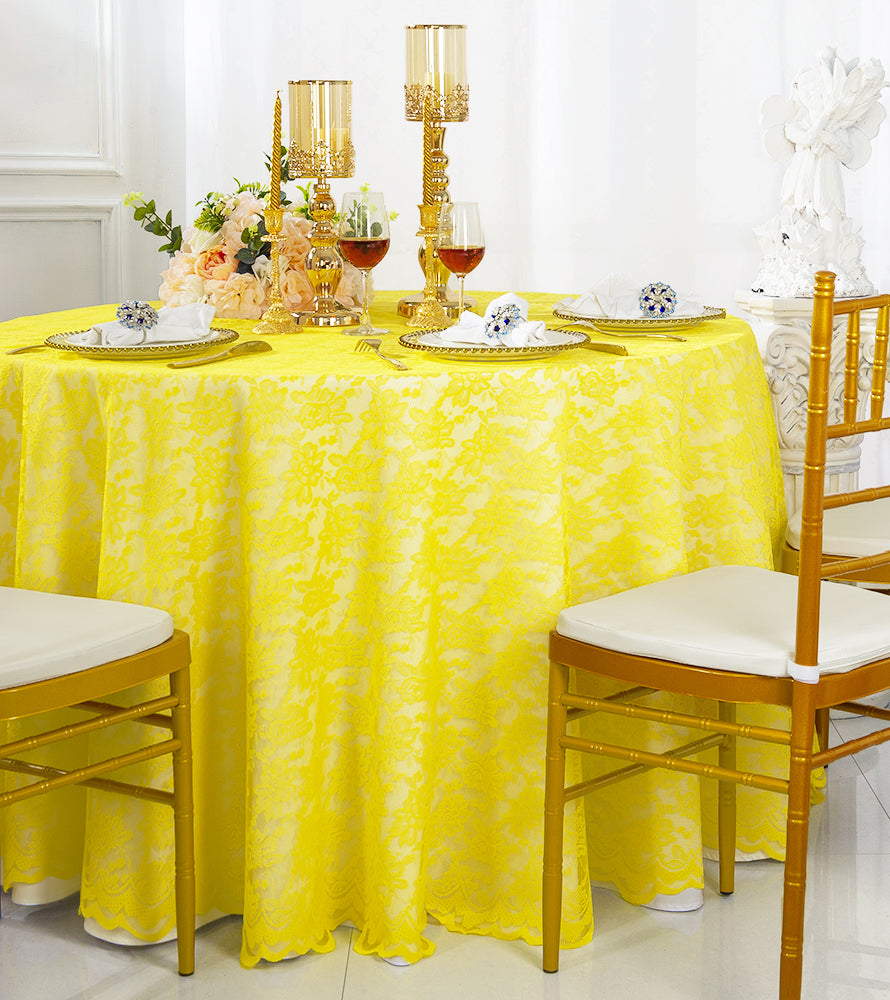 Round Lace Table Overlay 108" Canary Yellow