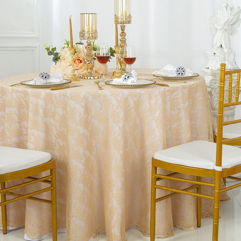 Round Lace Table Overlay 108" Champagne