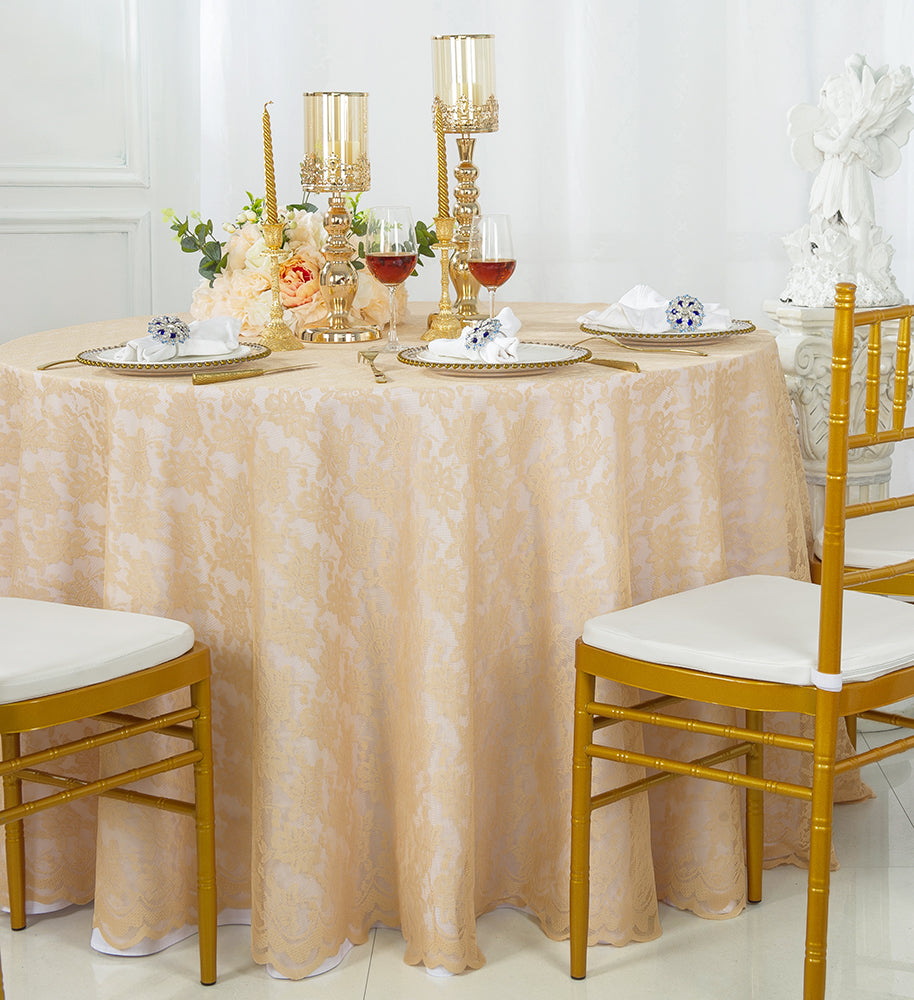 Round Lace Table Overlay 108" Champagne