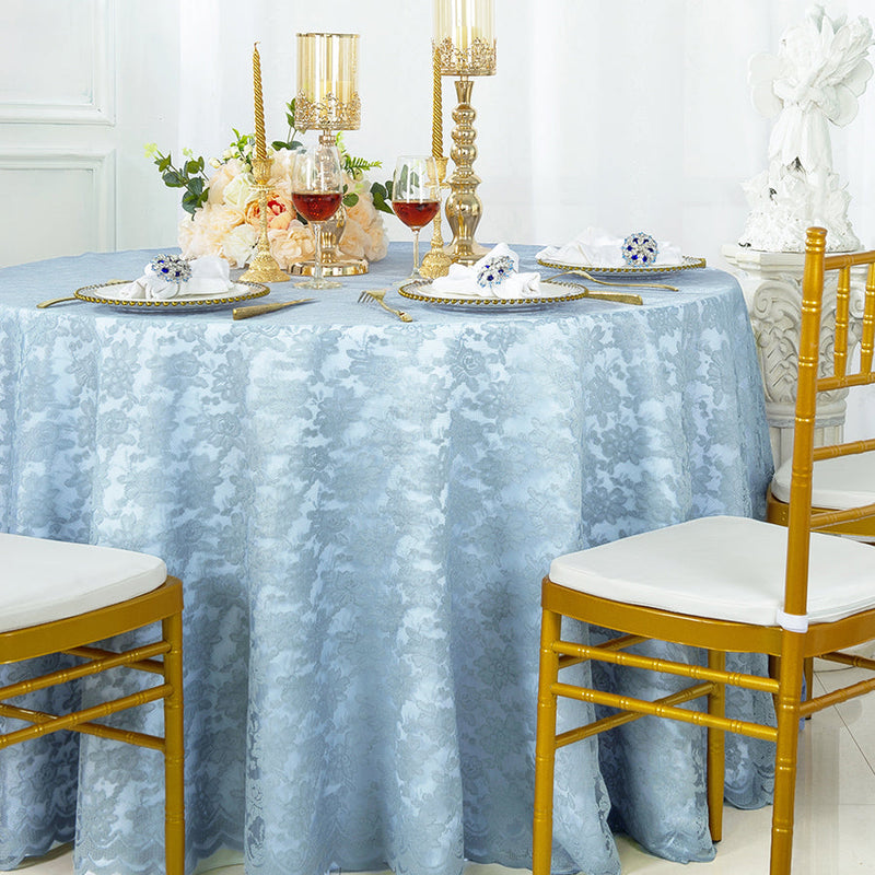Round Lace Table Overlay 108" Dusty Blue