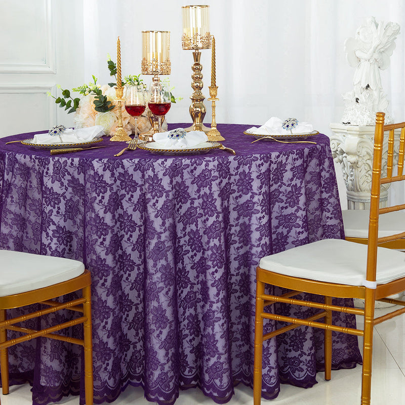 Round Lace Table Overlay 108" Eggplant