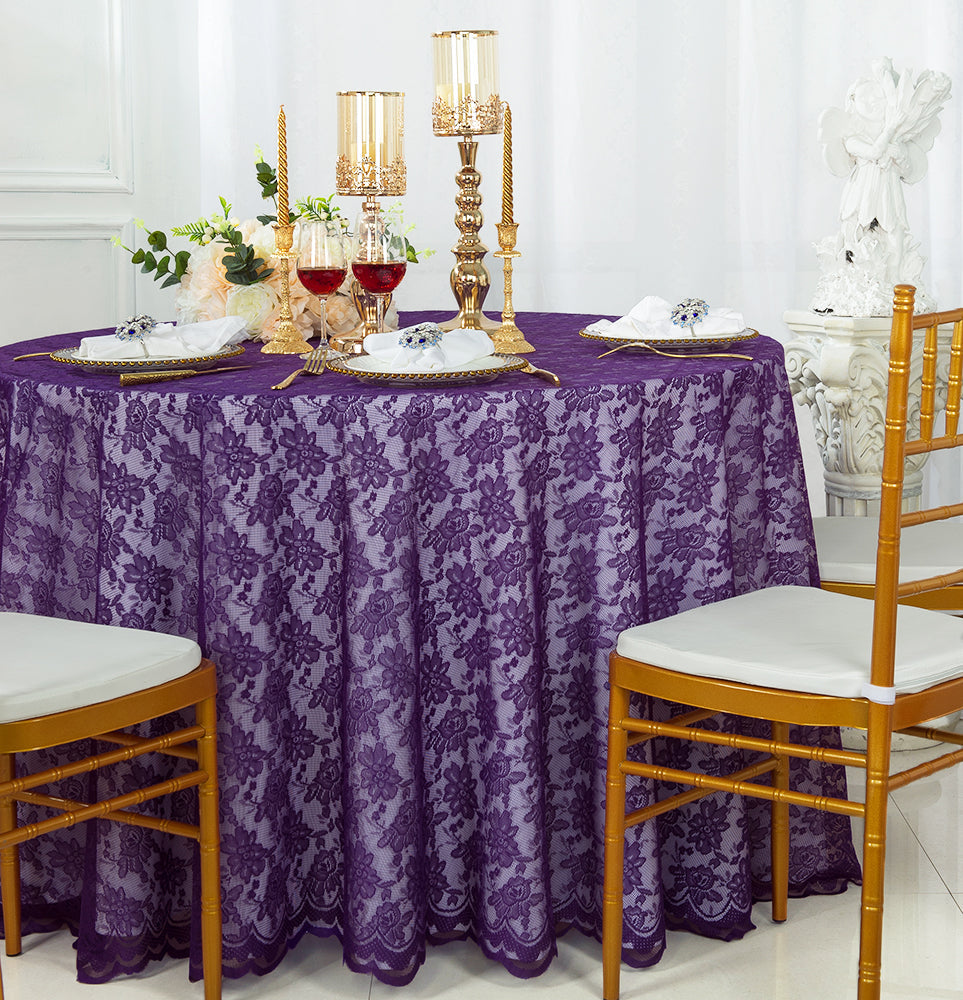 Round Lace Table Overlay 108" Eggplant