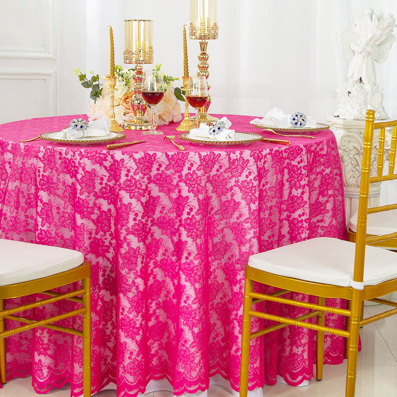 Round Lace Table Overlay 108" Fuchsia