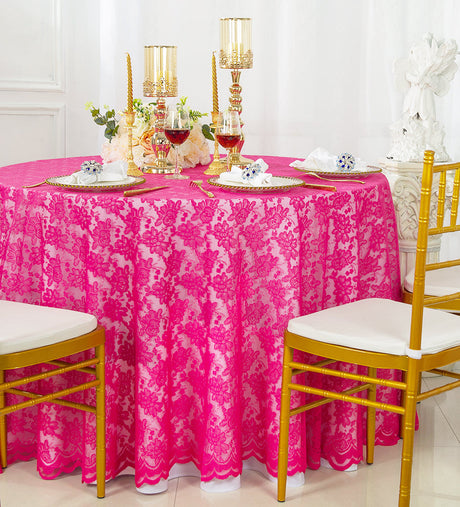 Round Lace Table Overlay 108" Fuchsia