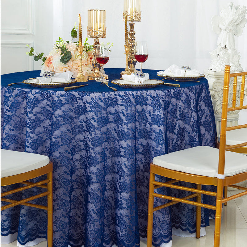 Round Lace Table Overlay 108 Navy Blue