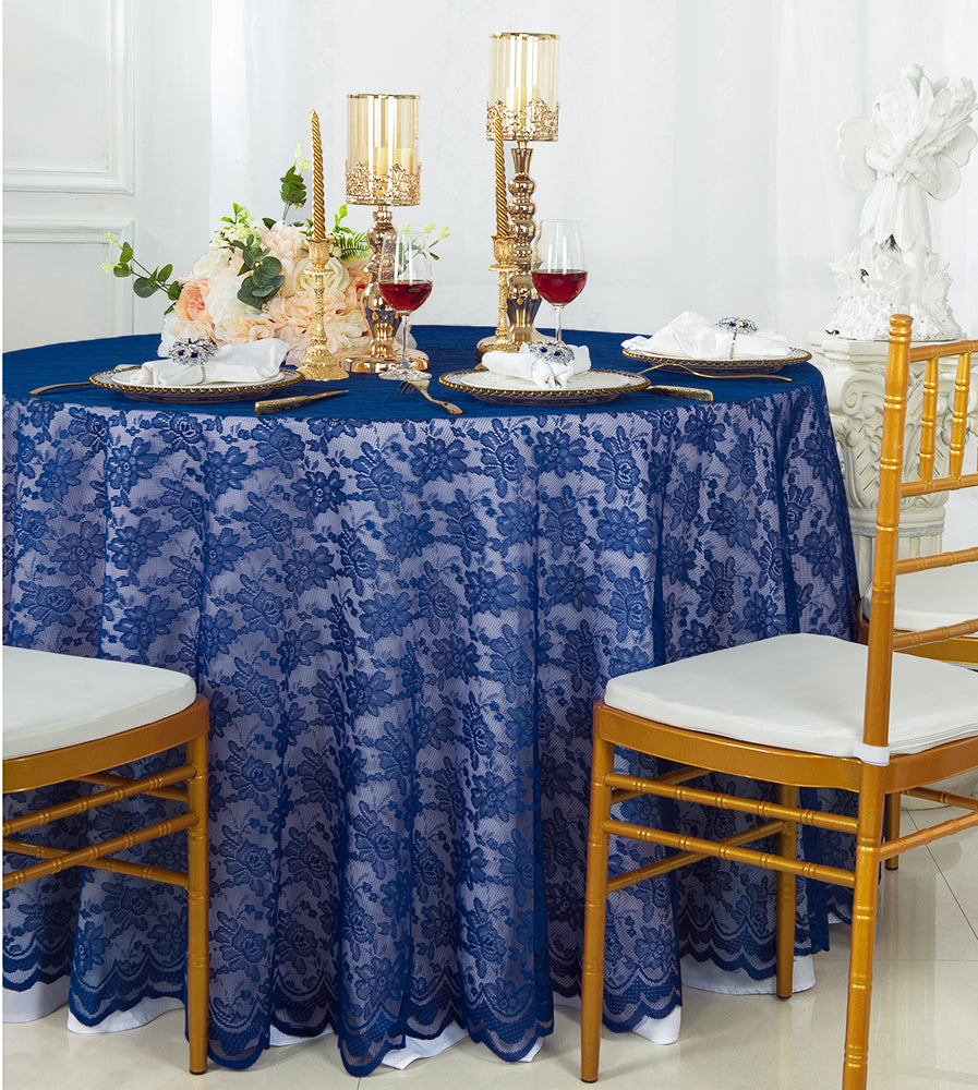 Round Lace Table Overlay 108 Navy Blue