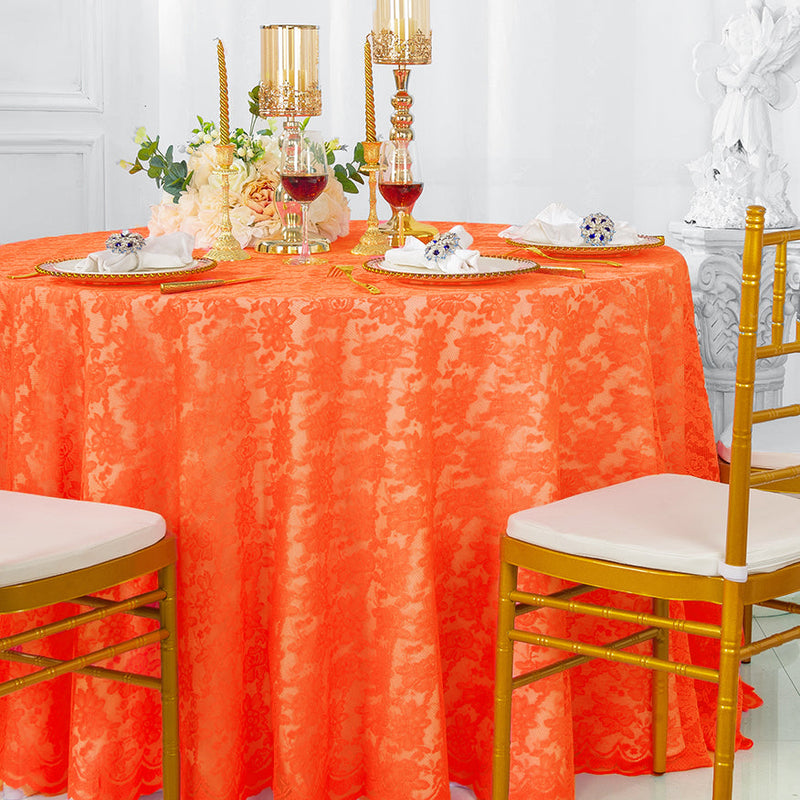 Round Lace Table Overlay 108" Orange