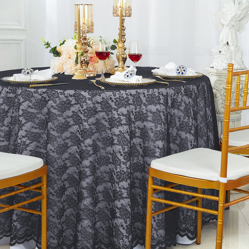 Round Lace Table Overlay 108" Pewter/Charcoal
