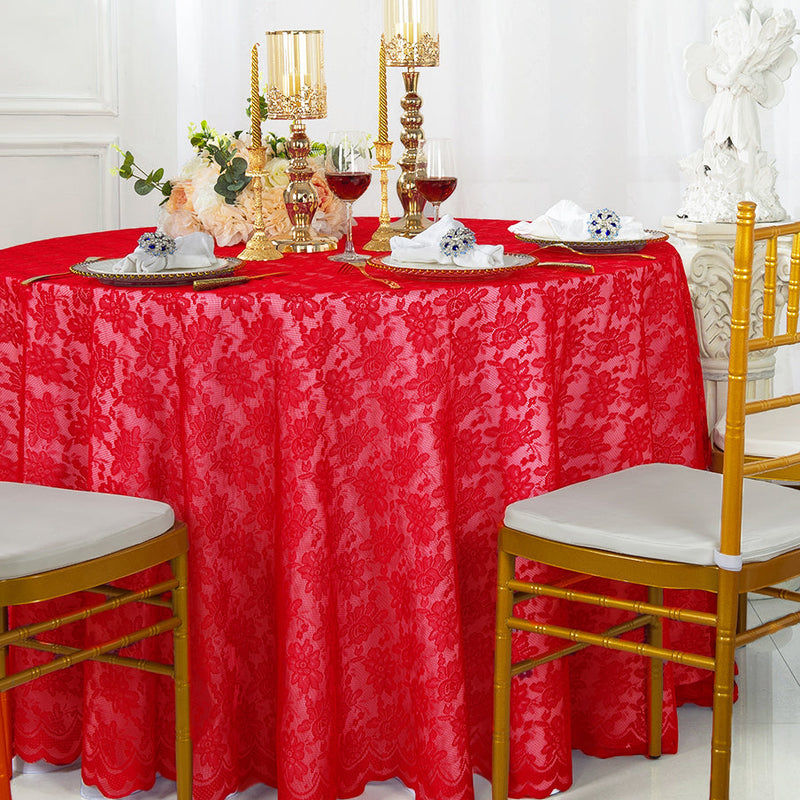 Round Lace Table Overlay 108" Red