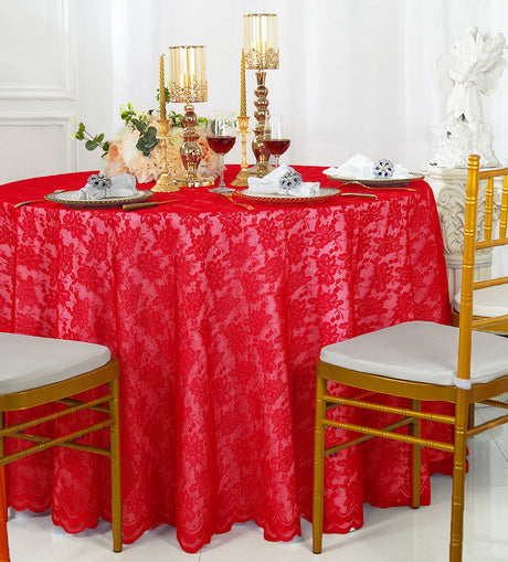 Round Lace Table Overlay 108" Red