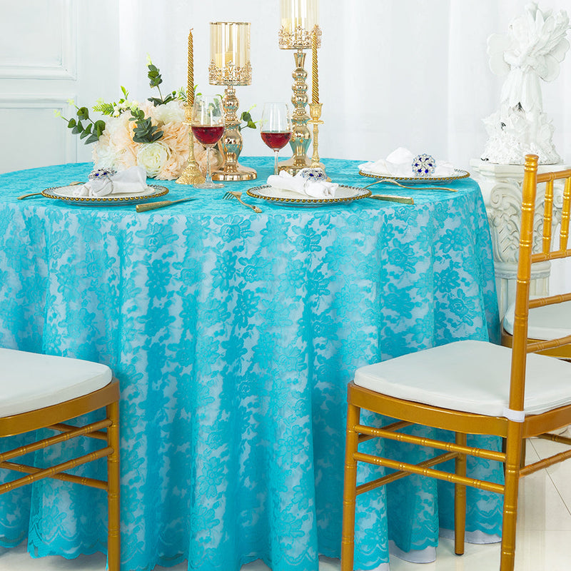 Round Lace Table Overlay 108" Turquoise