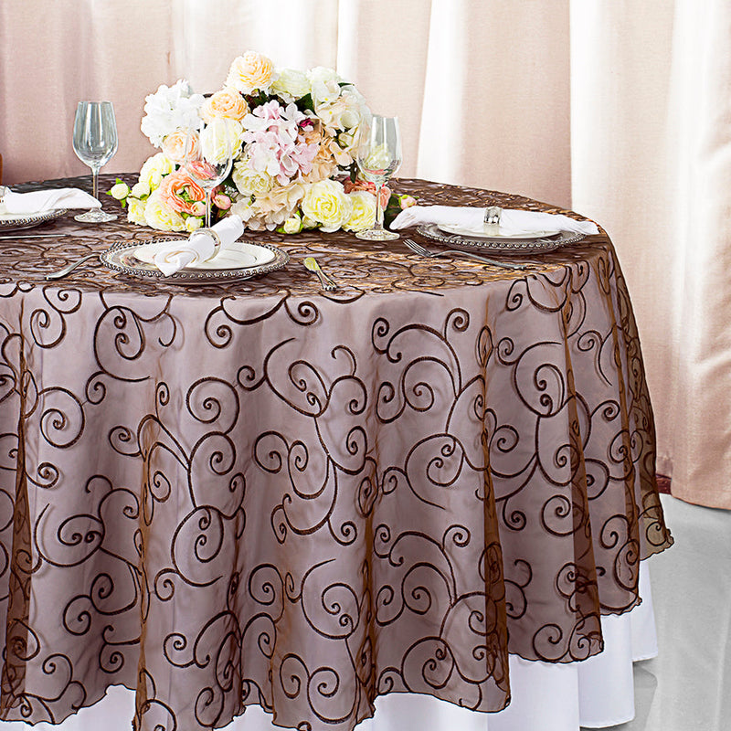 Round Organza Table Overlay 108" Chocolate