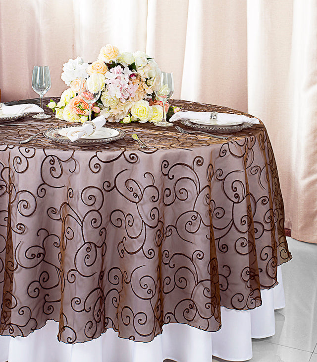 Round Organza Table Overlay 108" Chocolate