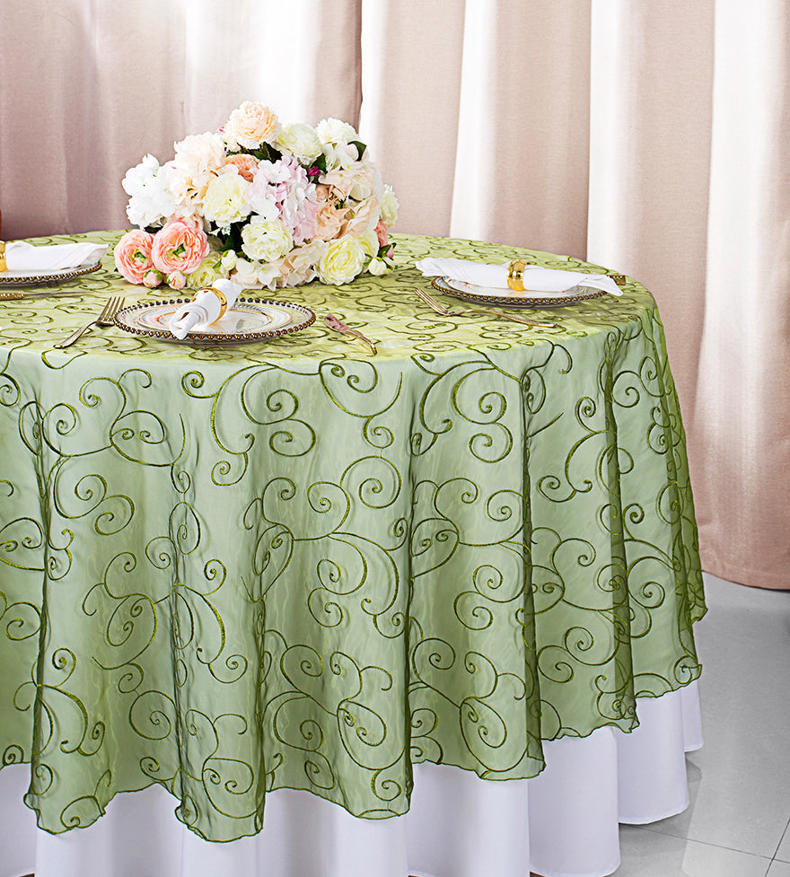 Round Organza Table Overlay 108" Moss Green