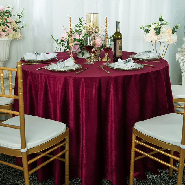 Round Velvet Tablecloth 108 Burgundy
