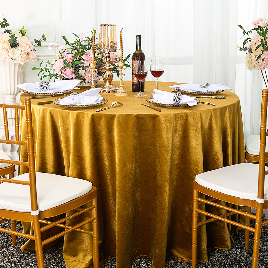 Round Velvet Tablecloth 108" Gold