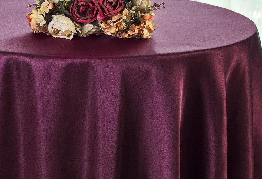 Round Satin Tablecloth 90" Plum