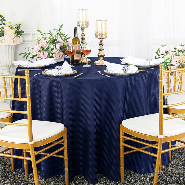 Round Jacquard Polyester Tablecloth 108" Navy Blue
