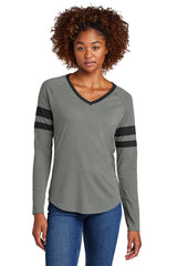 Sport-Tek® Women's Halftime Stripe Long Sleeve V-Neck Tee