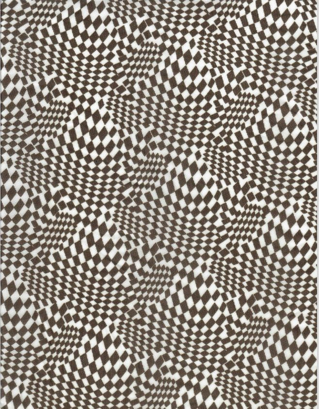 Flocked Checkered Mesh Stretch Fabric Brown