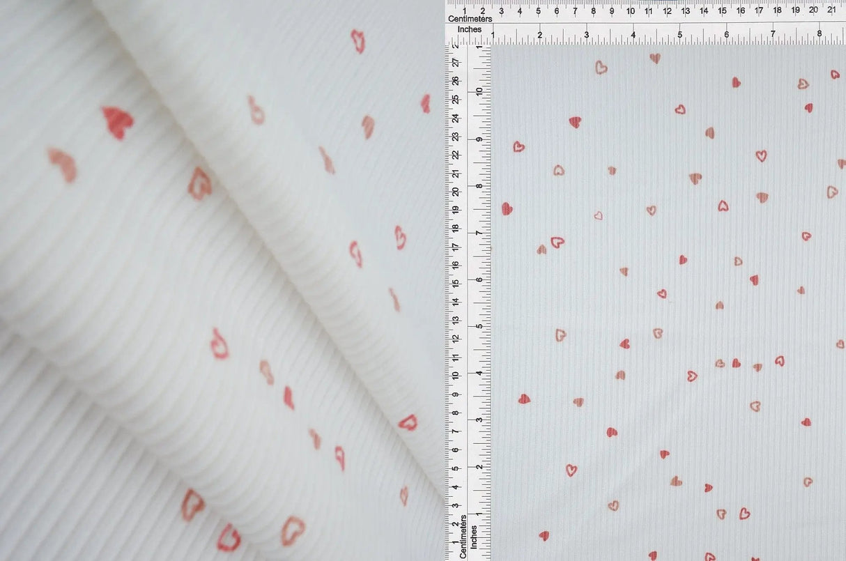 1 Yard Yummy Rib Knit Small Heart Print Fabric 58/60 Inch Wide Soft Stretch Ribbing for Cute Apparel & Crafts