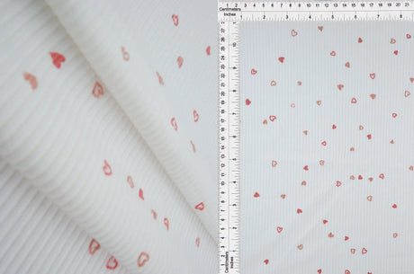 1 Yard Yummy Rib Knit Small Heart Print Fabric 58/60 Inch Wide Soft Stretch Ribbing for Cute Apparel & Crafts