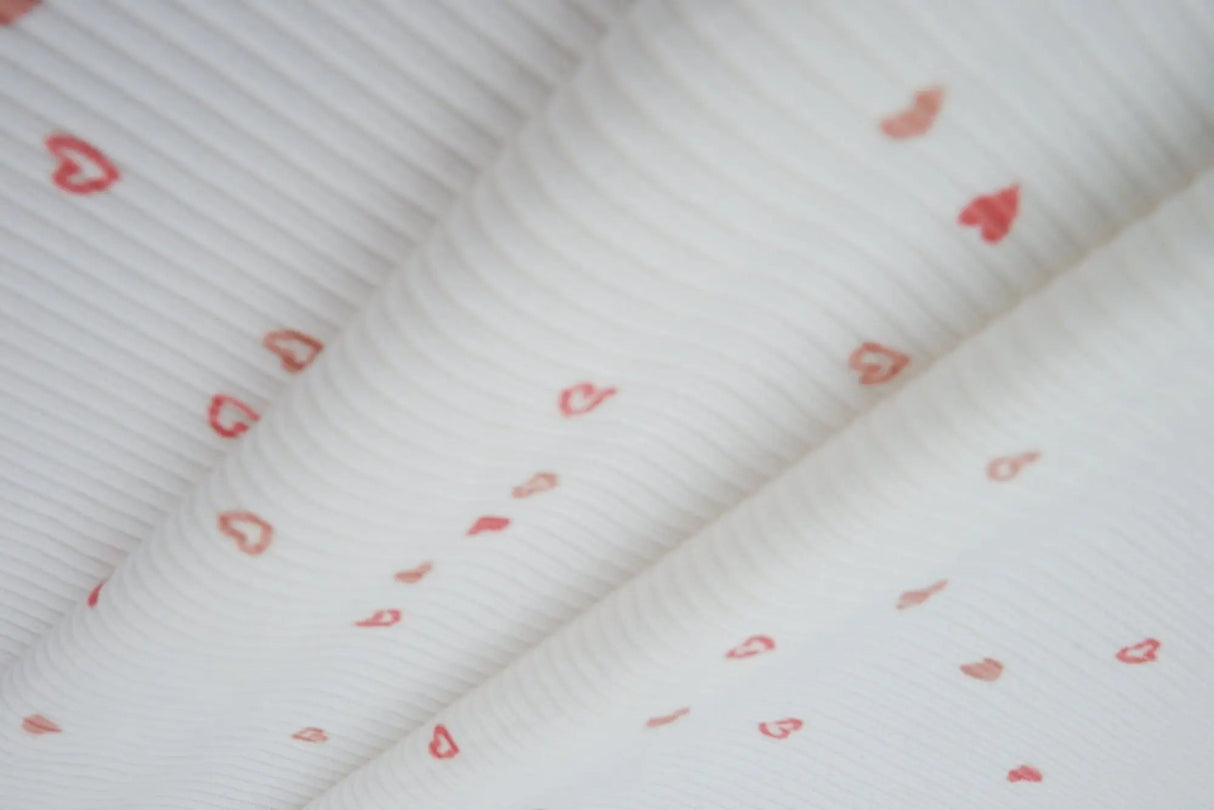 1 Yard Yummy Rib Knit Small Heart Print Fabric 58/60 Inch Wide Soft Stretch Ribbing for Cute Apparel & Crafts