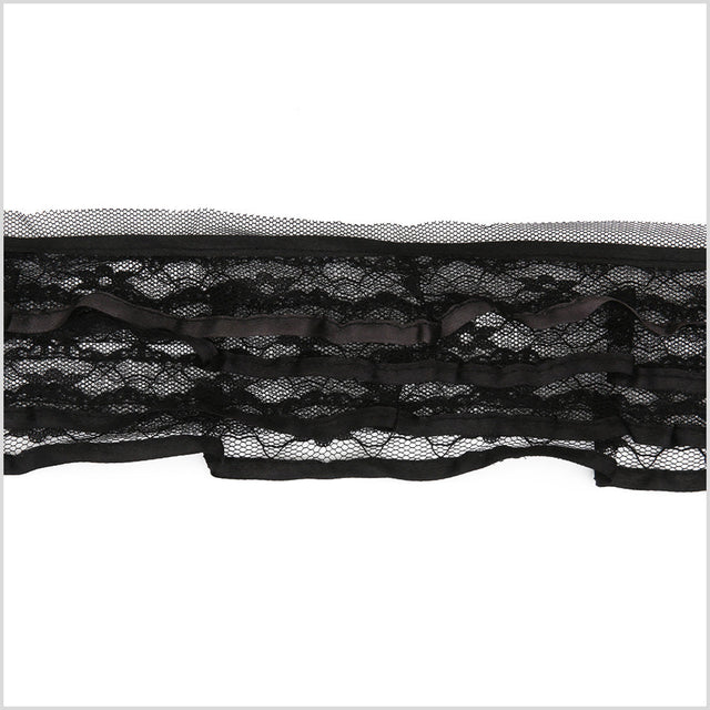 3.5" Black Pleated Lace with Satin Edge