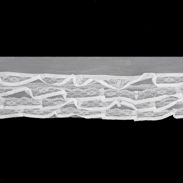 3.5" White Pleated Lace w/ Satin Edge
