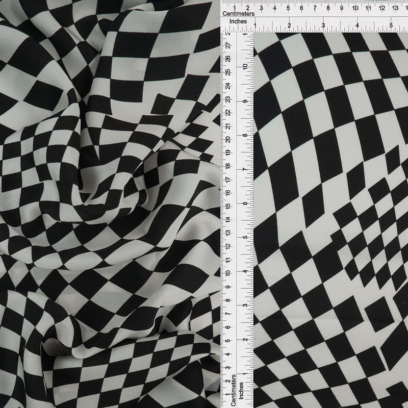 Bubble Satin Checkered Woven Fabric Black/Ivory