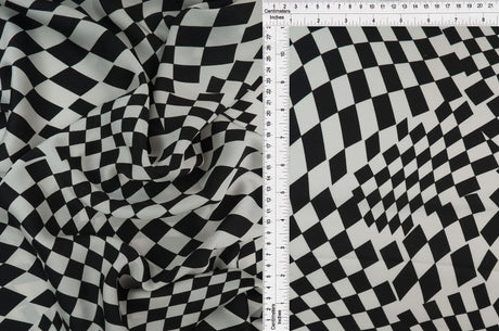 Bubble Satin Checkered Woven Fabric Black/Ivory