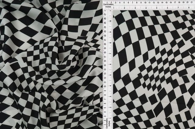 Bubble Satin Checkered Woven Fabric Black/Ivory
