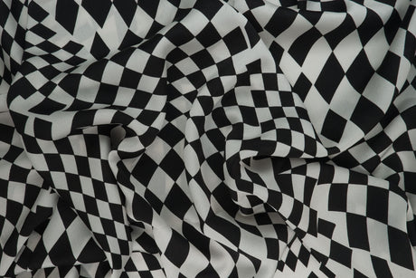Bubble Satin Checkered Woven Fabric Black/Ivory