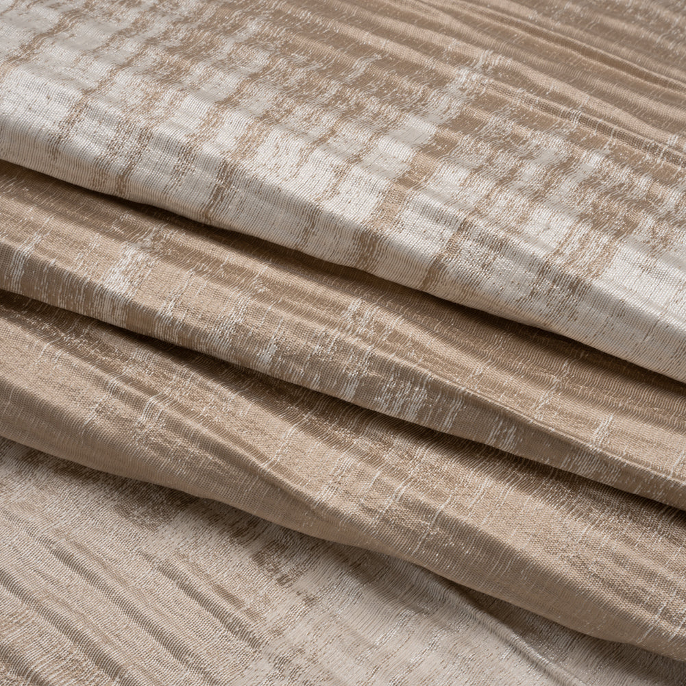 Polyester and Cotton Ribbed Brocade - Beige and Ivory Ikat Stripes
