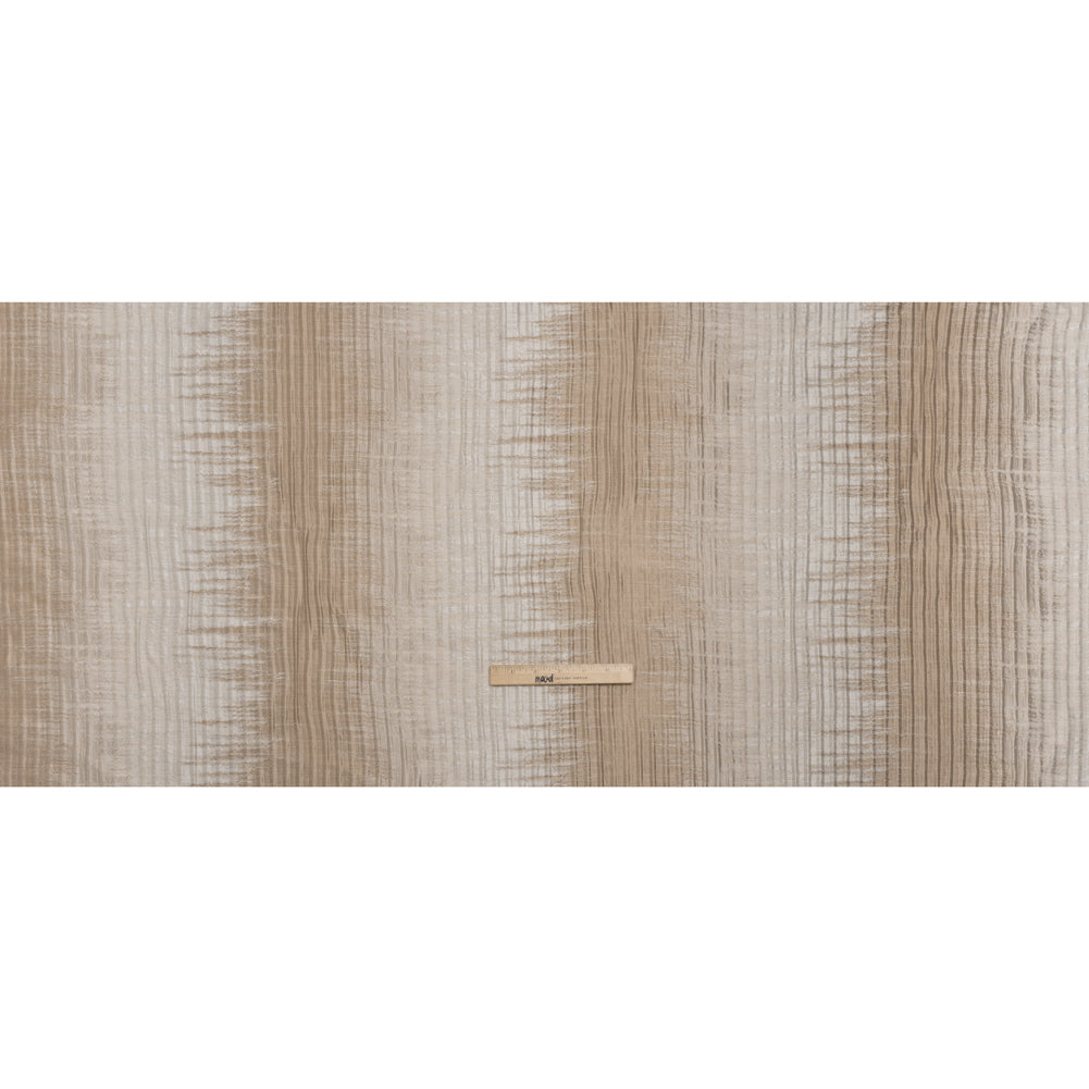 Polyester and Cotton Ribbed Brocade - Beige and Ivory Ikat Stripes