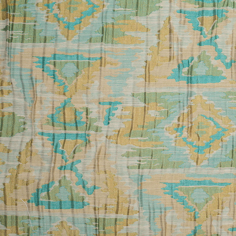 Indian Blue/Yellow Ikat-Like Geometric Poly/Cotton Brocade