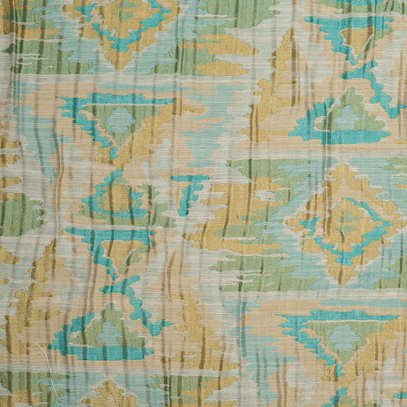 Indian Blue/Yellow Ikat-Like Geometric Poly/Cotton Brocade