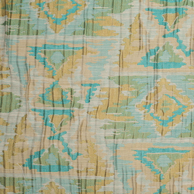 Indian Blue/Yellow Ikat-Like Geometric Poly/Cotton Brocade