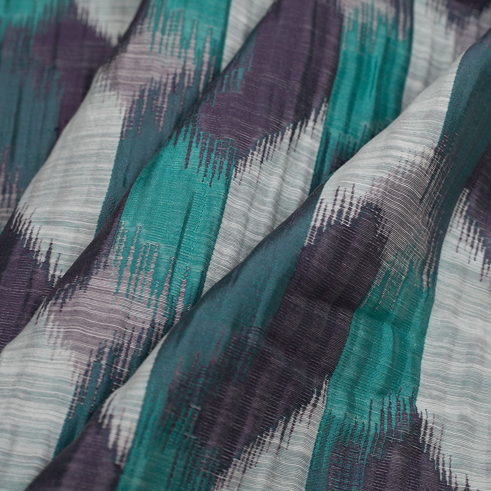 Indian Aqua Purple Ikat-Like Poly/Cotton Brocade