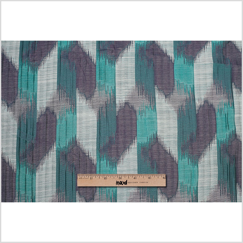 Indian Aqua Purple Ikat-Like Poly/Cotton Brocade